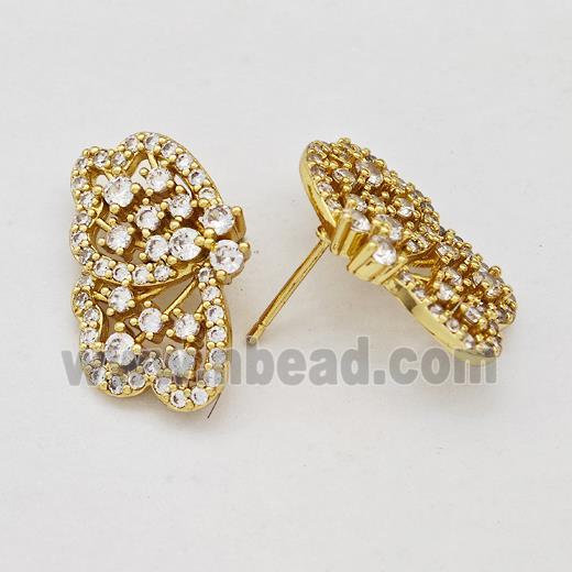 Copper Butterfly Earrings Stud Pave Zirconia Gold Plated