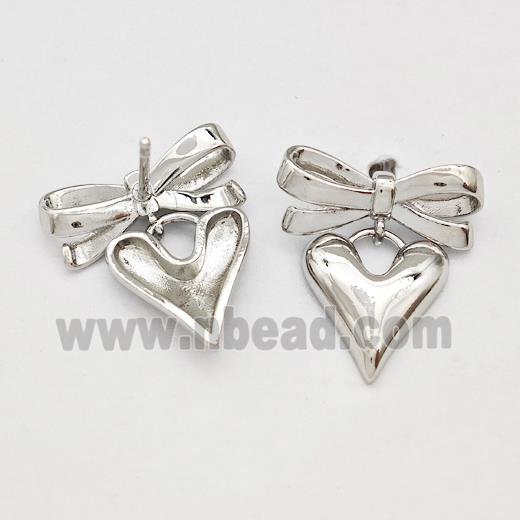 Copper Bow Stud Earrings Heart Platinum Plated