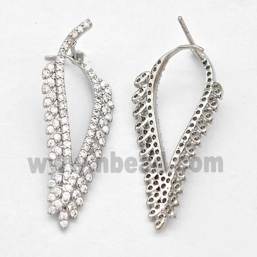 Copper Leaf Earring Studs Pave Zirconia Platinum Plated