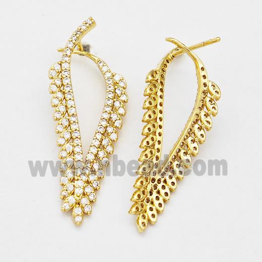 Copper Leaf Earring Studs Pave Zirconia Gold Plated