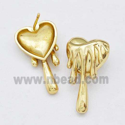 Copper Heart Stud Earrings Gold Plated