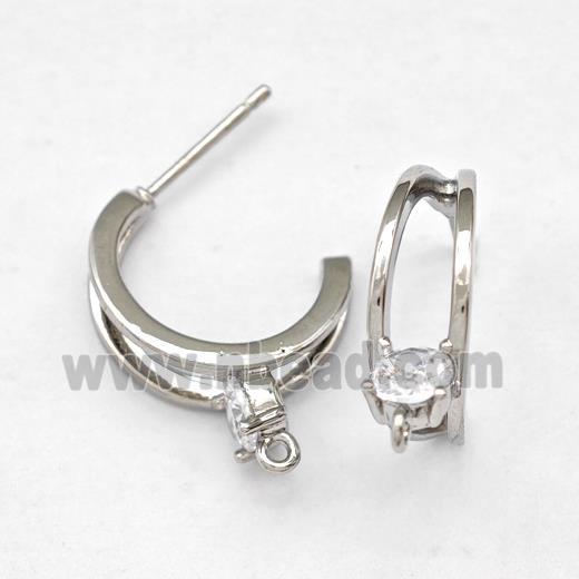 Copper Earring Studs Pave Zirconia Platinum Plated