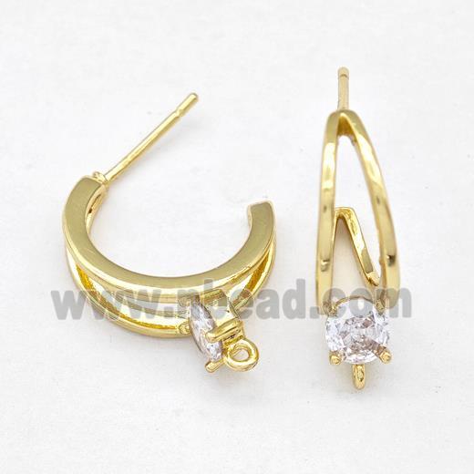 Copper Earring Studs Pave Zirconia Gold Plated