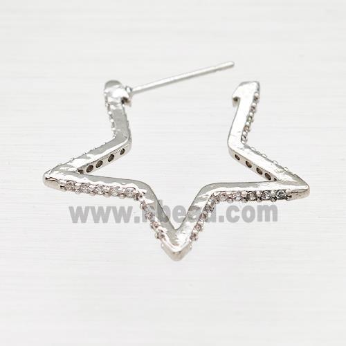 Copper Star Earring Studs Pave Zirconia Platinum Plated