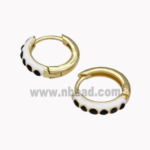 Copper Hoop Earrings Black White Enamel Gold Plated