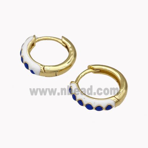 Copper Hoop Earrings Blue White Enamel Gold Plated