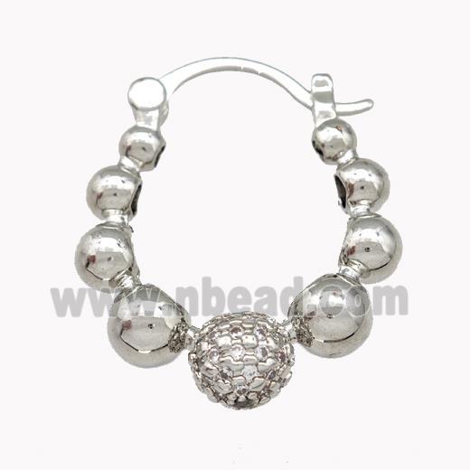 Copper Latchback Earrings Pave Zirconia Ball Platinum Plated