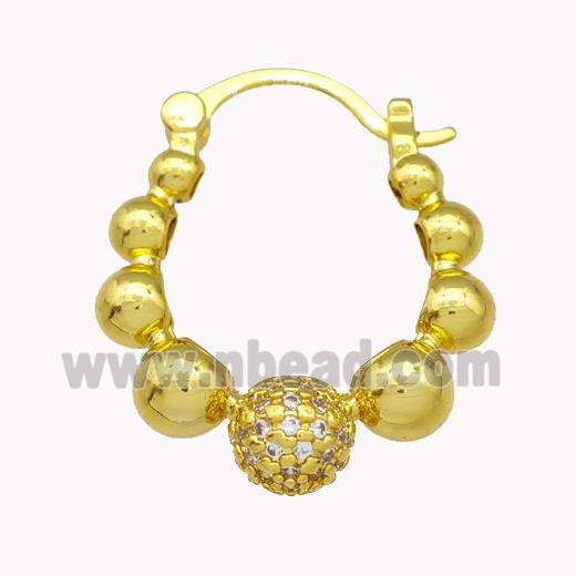 Copper Latchback Earrings Pave Zirconia Ball Gold Plated