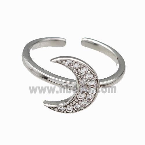 Copper Moon Rings Pave Zirconia Platinum Plated