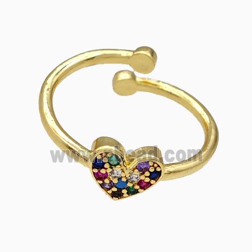 Copper Heart Rings Pave Zirconia Gold Plated