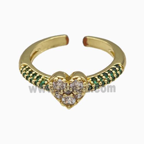 Copper Heart Rings Pave Zirconia Gold Plated