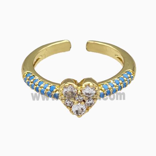 Copper Heart Rings Pave Zirconia Gold Plated