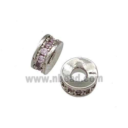 Copper Heishi Spacer Beads Pave Pink Zirconia Platinum Plated