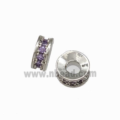 Copper Heishi Spacer Beads Pave Purple Zirconia Platinum Plated