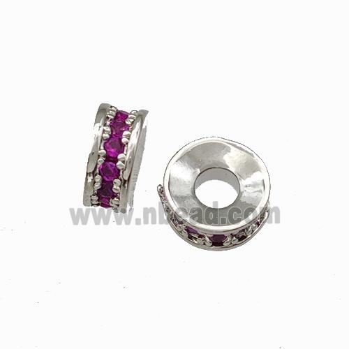 Copper Heishi Spacer Beads Pave Hotpink Zirconia Platinum Plated