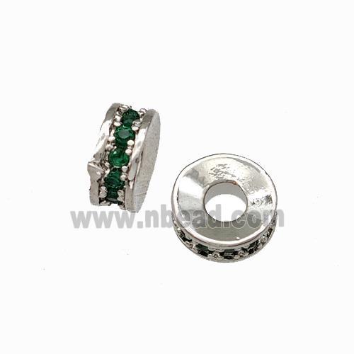 Copper Heishi Spacer Beads Pave Green Zirconia Platinum Plated