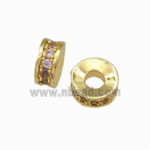 Copper Heishi Spacer Beads Pave Pink Zirconia Gold Plated