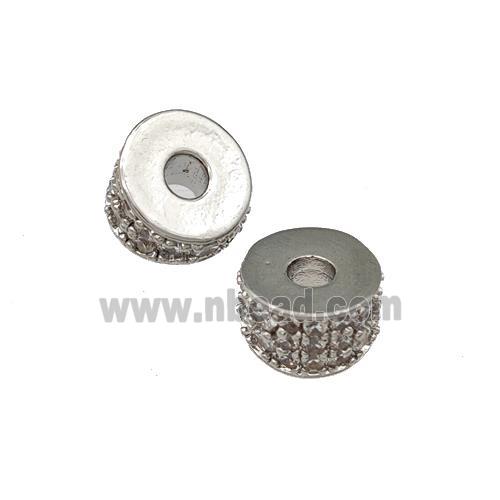 Copper Tube Spacer Beads Pave Zirconia Platinum Plated