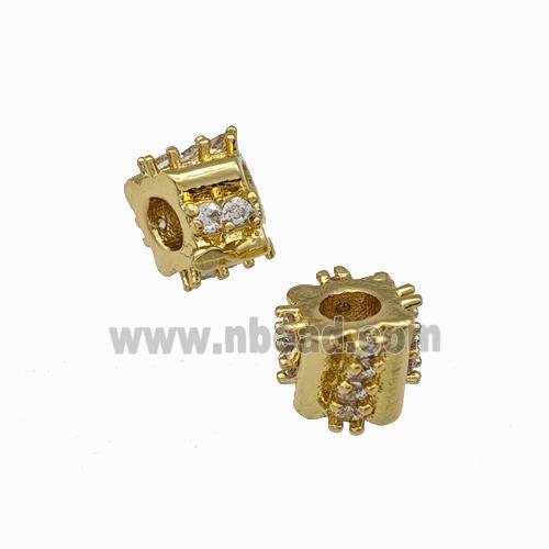 Copper Tube Spacer Beads Pave Zirconia Gold Plated