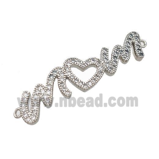 Copper MOM Connector Pave Zirconia Heart Love Platinum Plated