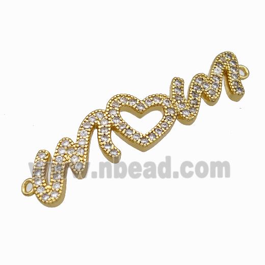 Copper MOM Connector Pave Zirconia Heart Love Gold Plated