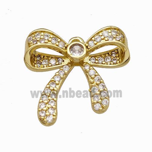 Copper Bow Pendant Micro Pave Zirconia Gold Plated