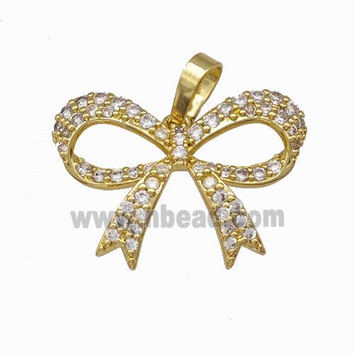 Copper Bow Pendant Micro Pave Zirconia Gold Plated