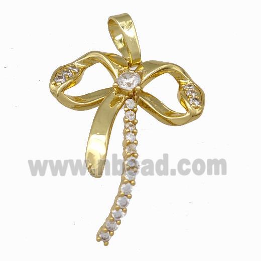 Copper Bow Pendant Micro Pave Zirconia Gold Plated