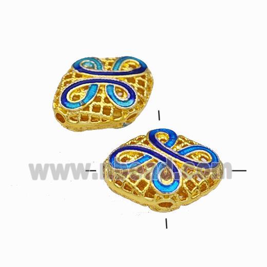 Copper Rhombus Beads Blue Painted Hollow Gold Plated