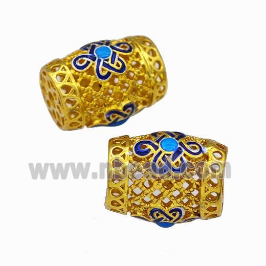 Copper Barrel Beads Painted Hollow Gold Plated