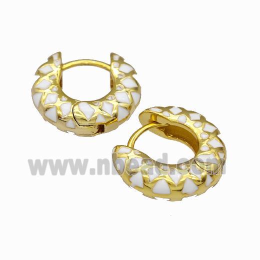 Copper Hoop Earring White Enamel Gold Plated