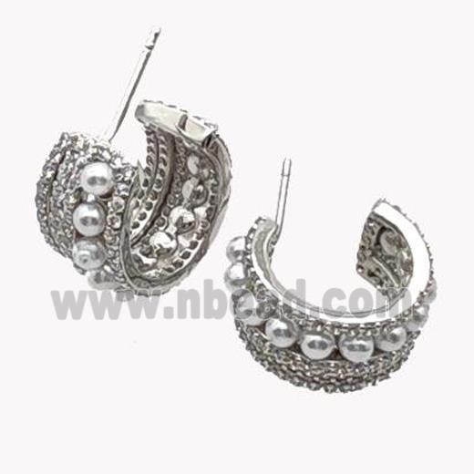 Copper Stud Earrings Pave Pearlized Resin Platinum Plated