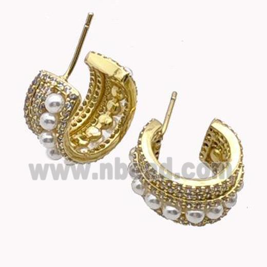 Copper Stud Earrings Pave Pearlized Resin Gold Plated