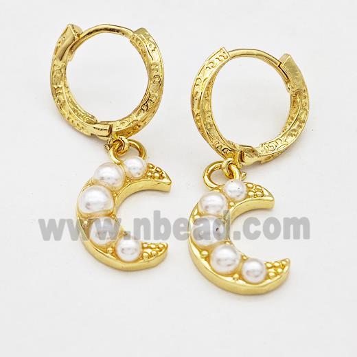 Copper Hoop Earrings Moon Pave Pearlized Resin Gold Plated