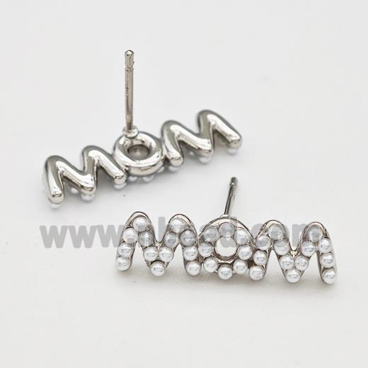 Copper Stud Earrings Pave Pearlized Resin MOM Platinum Plated