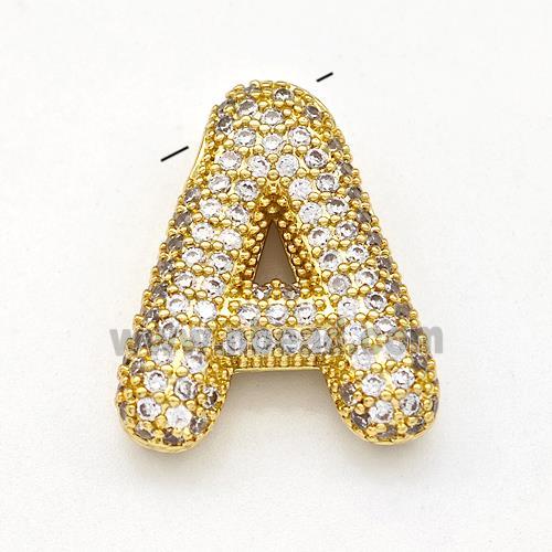 Copper Letter-A Pendant Micro Pave Zirconia Gold Plated