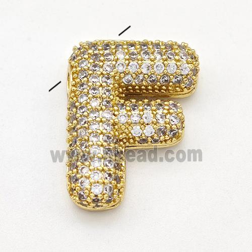 Copper Letter-F Pendant Micro Pave Zirconia Gold Plated