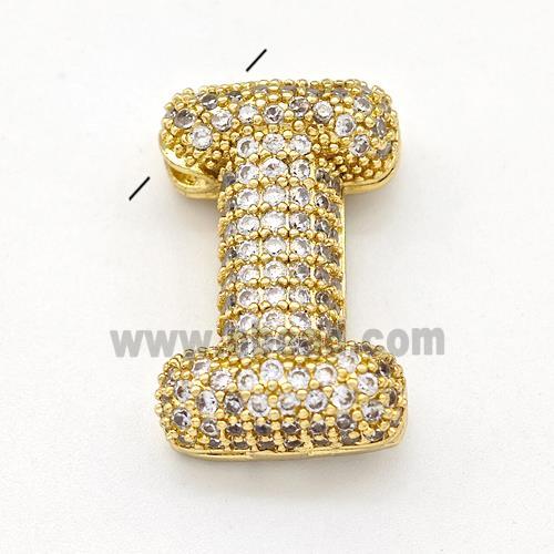 Copper Letter-I Pendant Micro Pave Zirconia Gold Plated