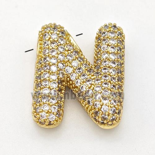 Copper Letter-N Pendant Micro Pave Zirconia Gold Plated