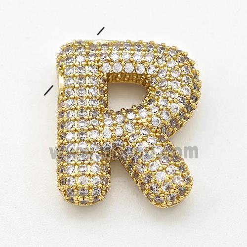 Copper Letter-R Pendant Micro Pave Zirconia Gold Plated