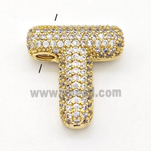 Copper Letter-T Pendant Micro Pave Zirconia Gold Plated