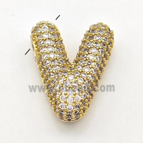 Copper Letter-V Pendant Micro Pave Zirconia Gold Plated