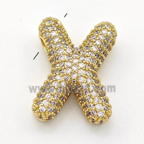 Copper Letter-X Pendant Micro Pave Zirconia Gold Plated