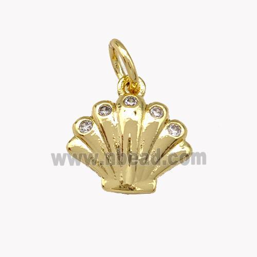 Scallop Shell Shaped Copper Pendant Micro Pave Zirconia Gold Plated