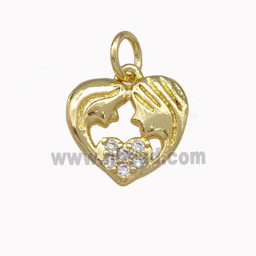 Copper Heart Pendant Micro Pave Zirconia Gemini Gold Plated