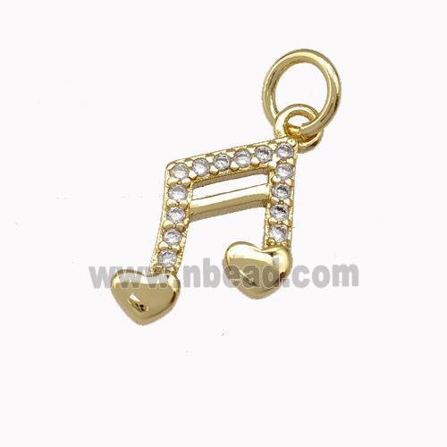 Musical Note Charms Copper Pendant Pave Zirconia Gold Plated