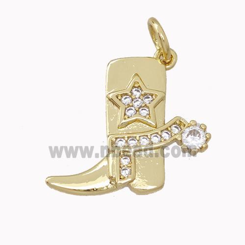 Cowboy Boots Charms Copper Shoe Pendant Micro Pave Zirconia Star Gold Plated