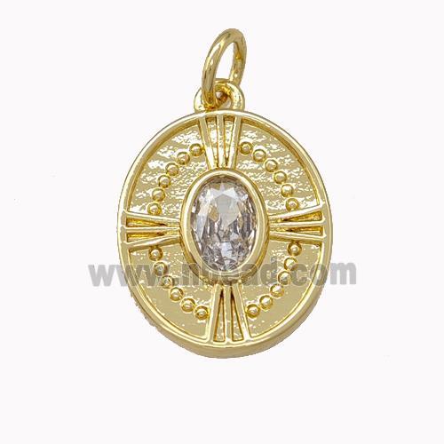 Copper Oval Pendant Pave Zirconia Cross Gold Plated