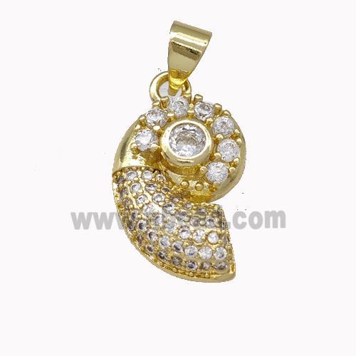 Nautilus Shell Charms Copper Conch Pendant Micro Pave Zirconia Gold Plated