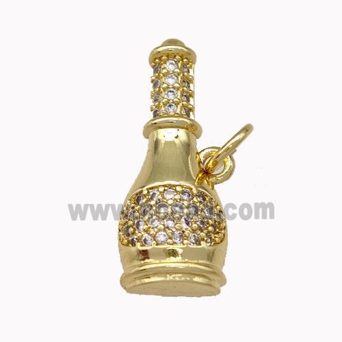 Wine Bottle Charms Copper Pendant Pave Zirconia Gold Plated